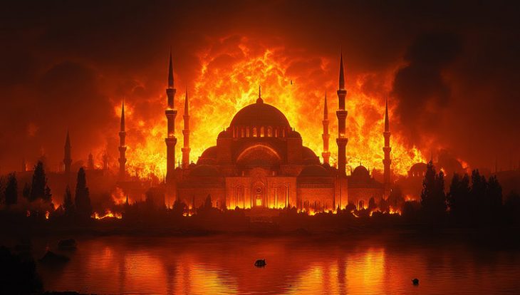 Mosque Engulfed in Flames